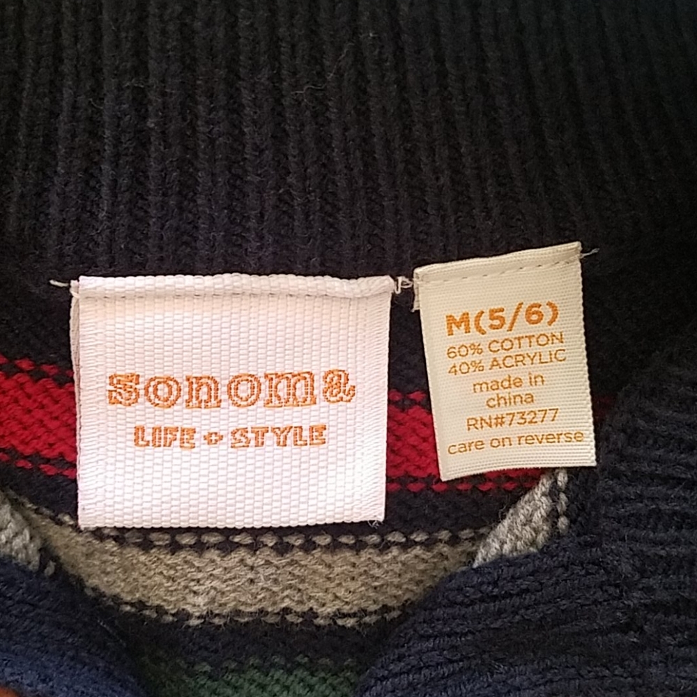 NWT Sonoma Navy blue striped 3/4 zip sweater M - Picture 3 of 3